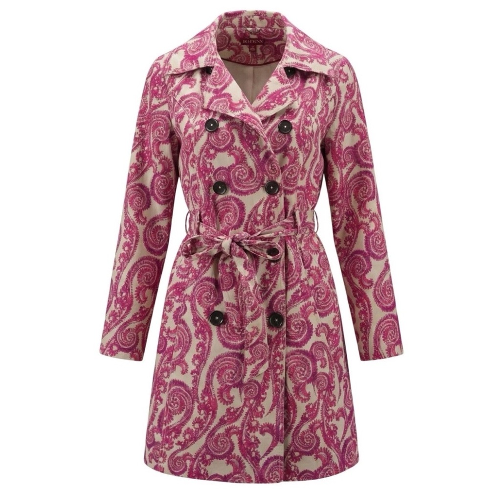 Merona Paisley Print Trenchcoat Water Repellent Pink Tan Women’s S Statement